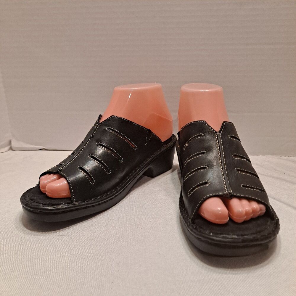 Dr. Scholl's Women's Reba Leather Slide Sandals Sz 6.5 Black Cutout Design